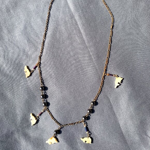 JEWELRY - 10in hand carved DOLPHIN shaped bone charm chain necklace, Alaska - Picture 1 of 8